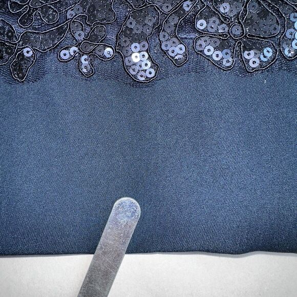 Tadashi Shoji Navy Blue Sequin Evening Gown Formal Dress 10 | Modest Wedding - Picture 9 of 10